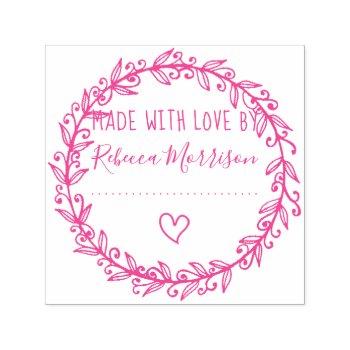 Heart & Botanical Wreath | Custom Made With Love Self-inking Stamp by suchicandi at Zazzle