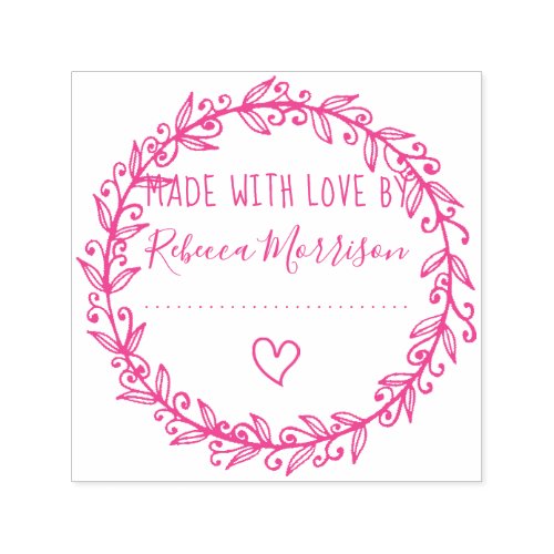 Heart  Botanical Wreath  Custom Made With Love Self_inking Stamp