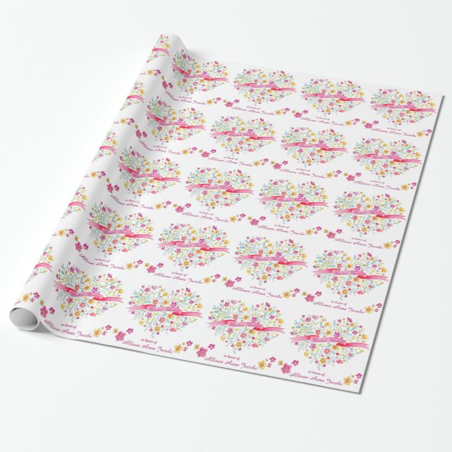 Heart bouquet flowers custom bridal shower wrap wrapping paper (Unrolled)