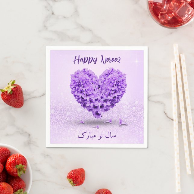 Heart Bouquet Lovely Happy Norooz Purple Hyacinth Napkins (Insitu)
