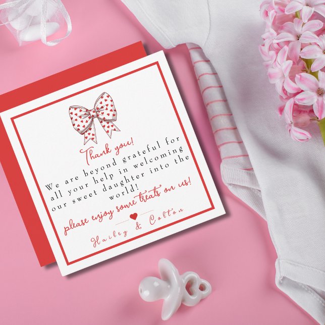 Heart Bow Daughter Labor & Delivery NICU Hospital  Thank You Card (Heart Bow Daughter Labor & Delivery NICU Hospital Thank You Card)