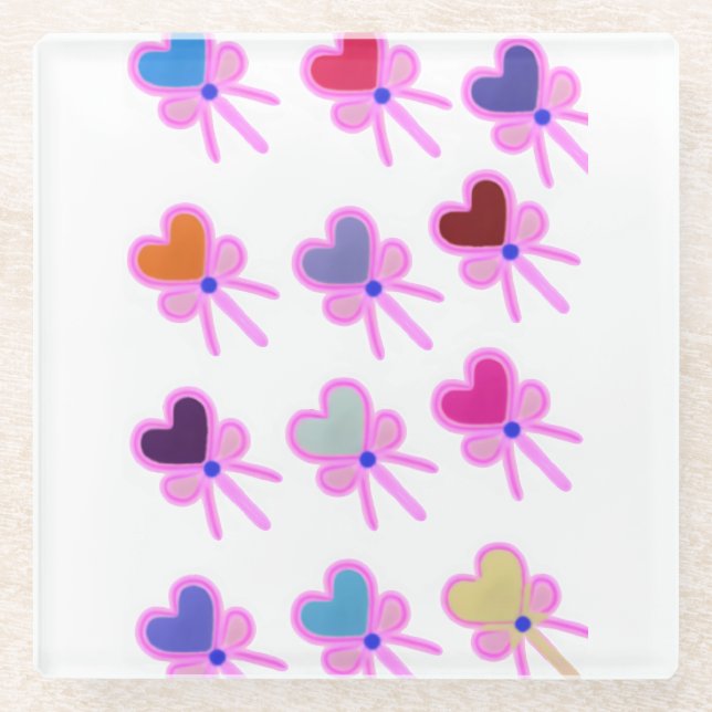  Heart Bow Pattern Personalized Gift Crew Socks Glass Coaster (Front)