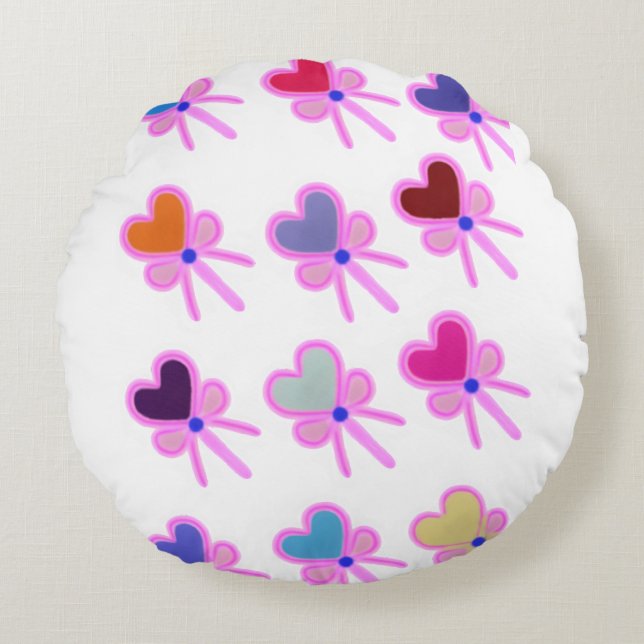  Heart Bow Pattern Personalized Gift Crew Socks Round Pillow (Front)