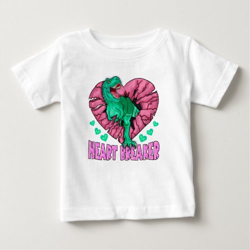 Heart Breaker Funny Dinosaur Valentines Day Baby T_Shirt