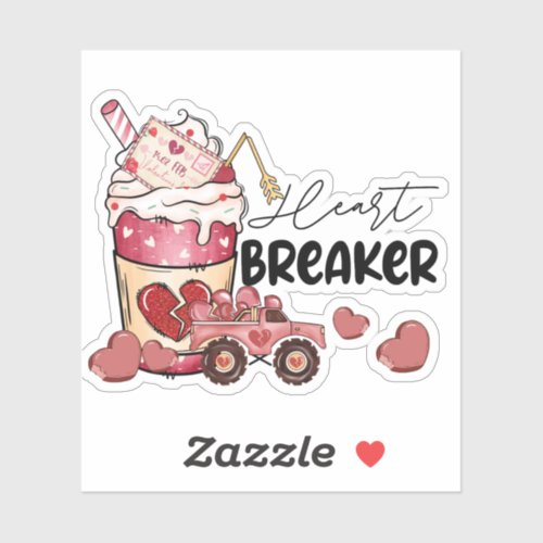 Heart Breaker Pink Red Coffee Valentines Sticker