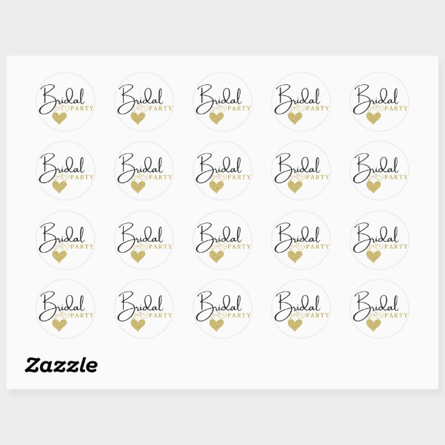heart bridal party classic round sticker (Sheet)