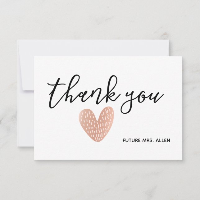 Heart Bridal Shower Flat Thank You Card (Front)