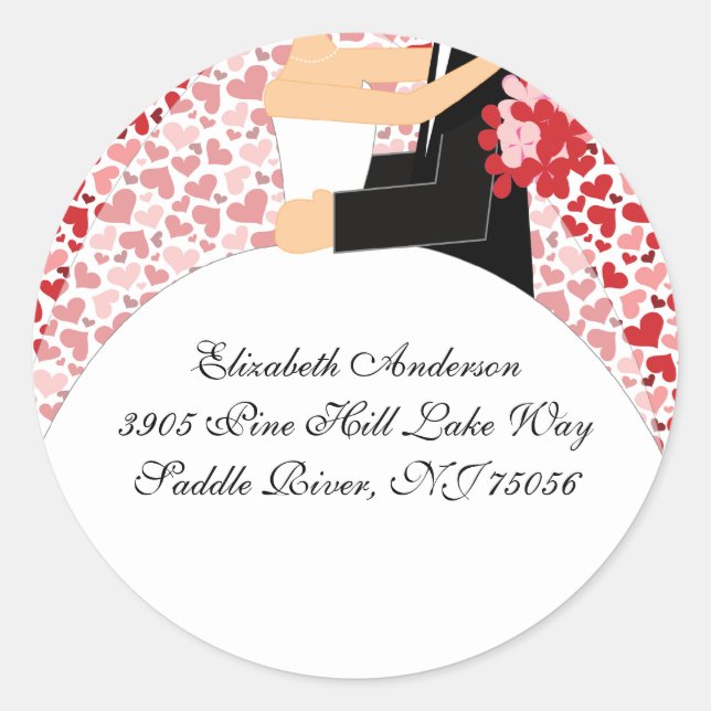Heart Bride & Groom Address Sticker pink & red (Front)