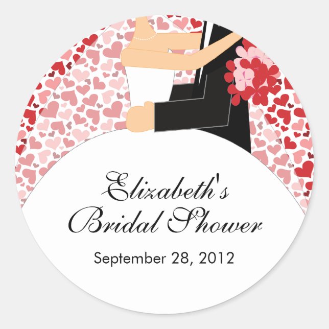 Heart Bride Groom Bridal Shower Sticker Red Pin (Front)