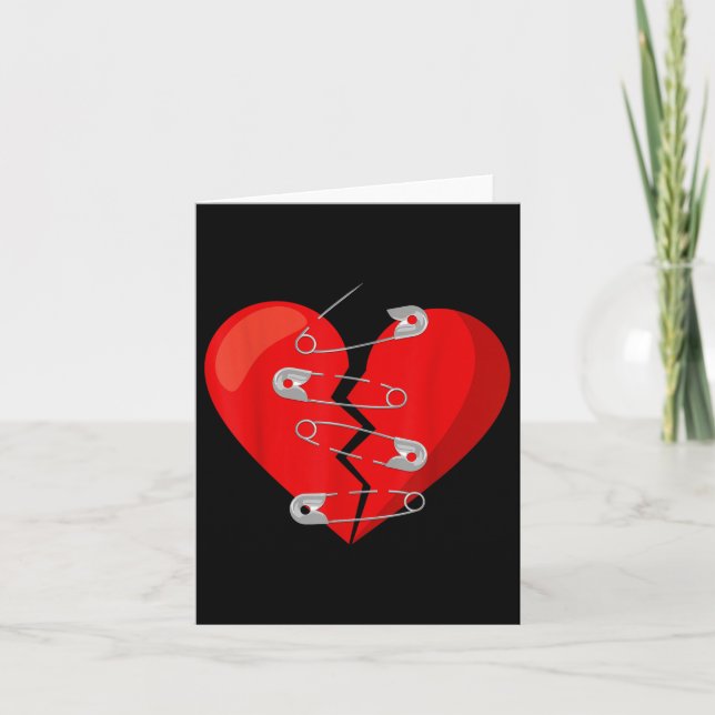 Heart-broken &amp; Safety Pins Anti Valentine Sing Card (Front)