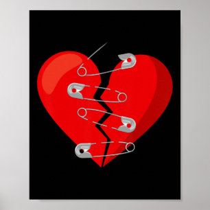 Heart-broken And Safety Pins Anti Valentine Single Poster