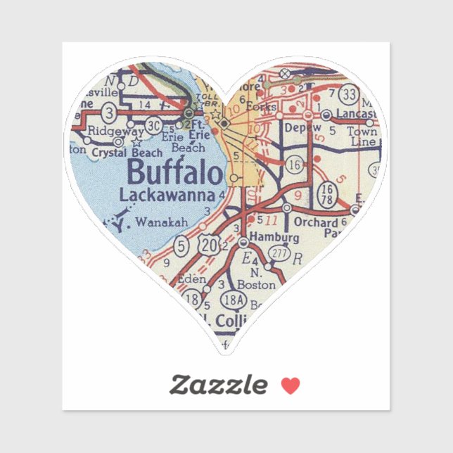 Heart Buffalo NY Vintage Map Sticker (Sheet)