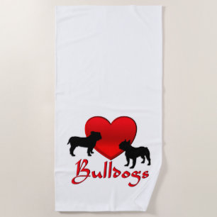 Heart Bulldogs Beach Towel