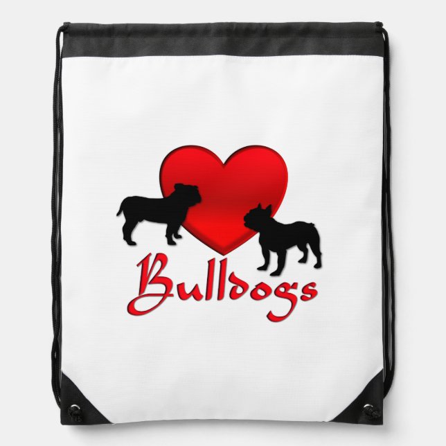 Heart Bulldogs Drawstring Bag (Front)