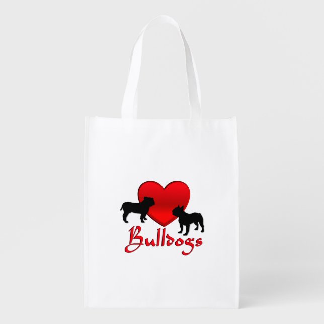 Heart Bulldogs Grocery Bag (Front)