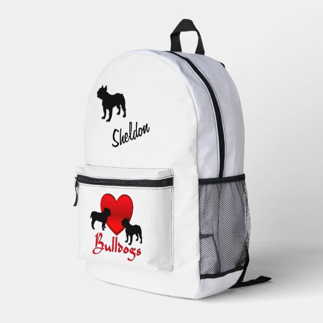Heart Bulldogs Personalized Script Printed Backpack (Back Corner Right)