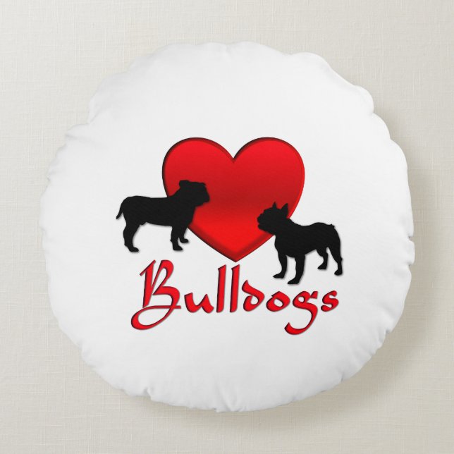 Heart Bulldogs Round Pillow (Front)