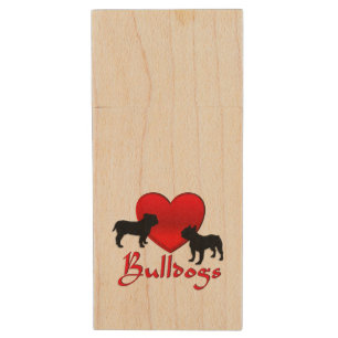 Heart Bulldogs Wood Flash Drive