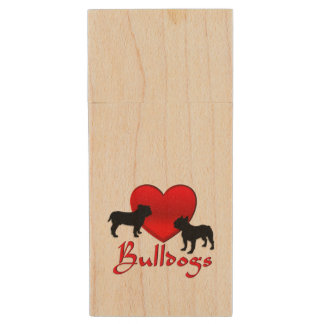 Heart Bulldogs Wood Flash Drive
