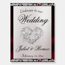 Heart, Burgundy Ribbon & Sparkle Welcome