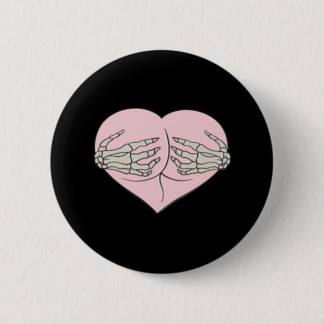 Heart Butt Hug Skeleton Hands Classic Look Button (Front)