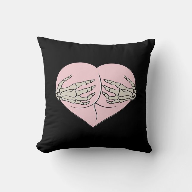 Heart Butt Hug Skeleton Hands Classic Look Throw Pillow (Front)