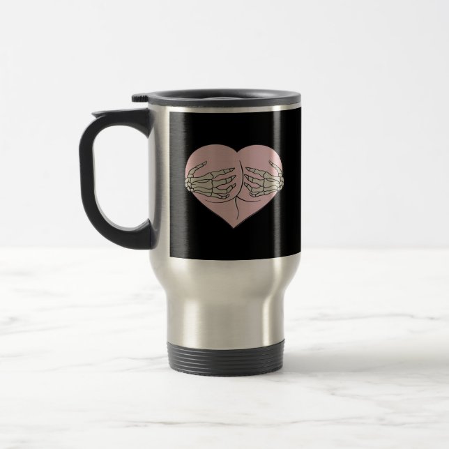 Heart Butt Hug Skeleton Hands Classic Look Travel Mug (Left)