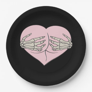 Heart Butt Hug Skeleton Hands Classic Paper Plates