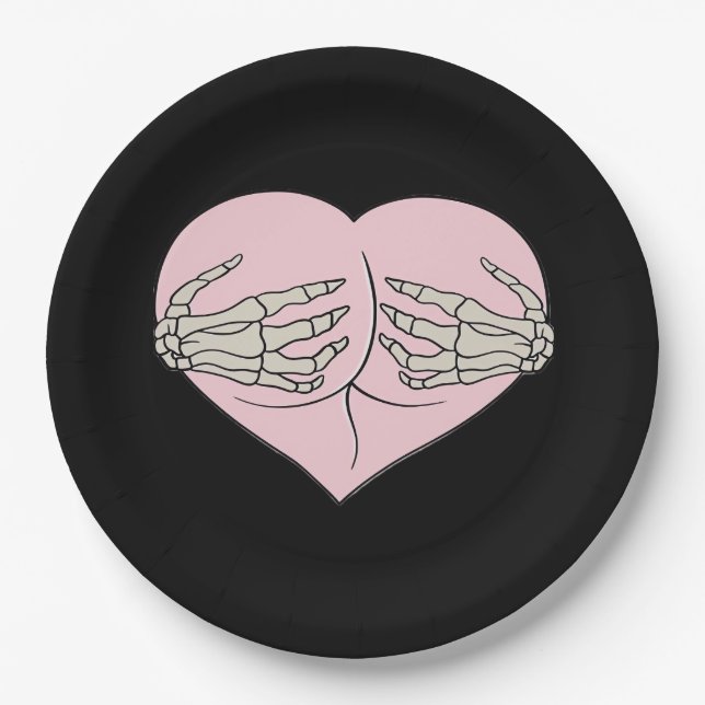 Heart Butt Hug Skeleton Hands Classic Paper Plates (Front)