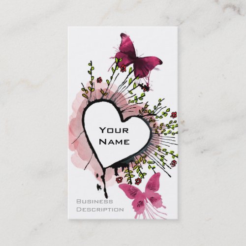 Heart butterflies and flowers business card