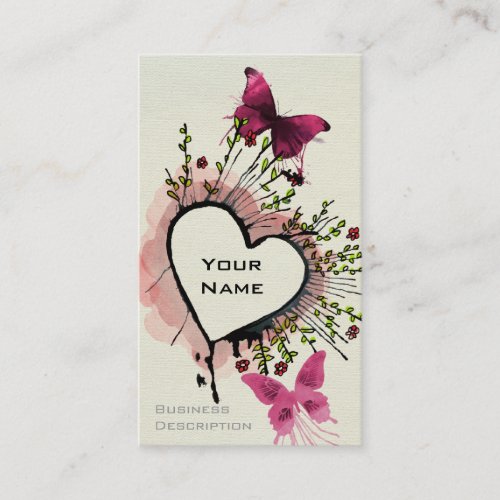 Heart butterflies and flowers business card