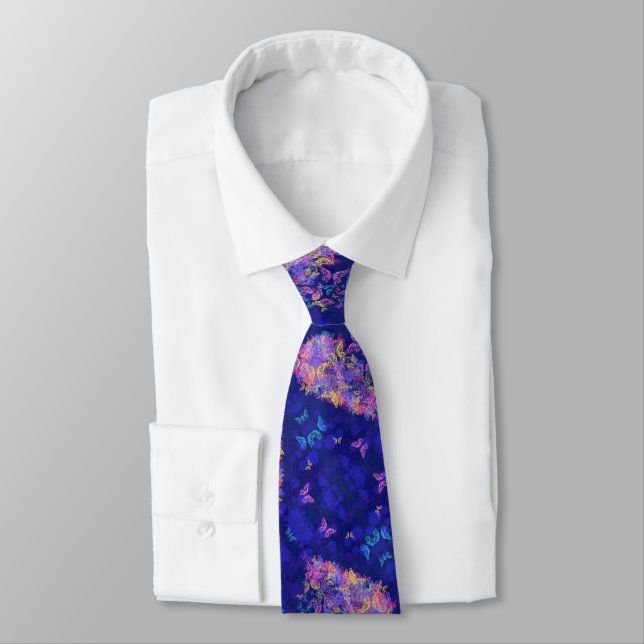 Heart Butterflies Neck Tie (Tied)
