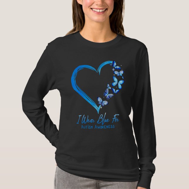Heart Butterfly Autism I Wear Blue For Autism Awar T-Shirt (Front)