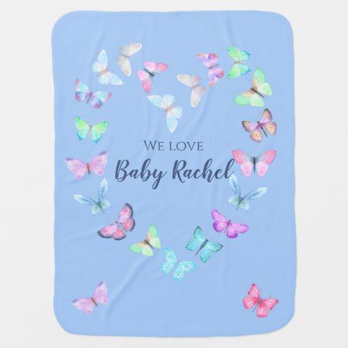 Heart butterfly gray pink lavender baby blue baby blanket
