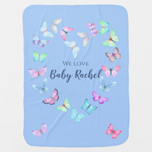 Heart butterfly pink lavender baby blue blanket