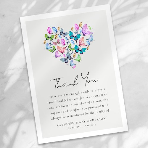 Heart Butterfly Sympathy Funeral Thank You Card