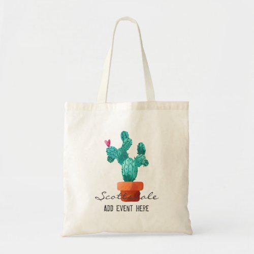 Heart Cactus Green Pink Love Custom Event Text Tote Bag