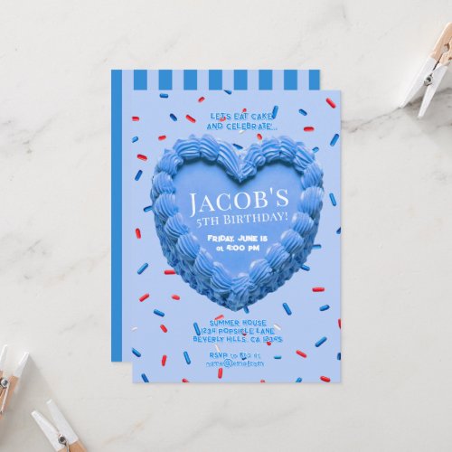 Heart Cake Birthday Invitation (blue)