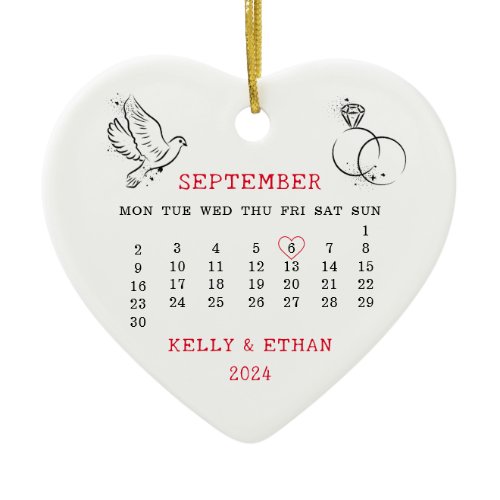 Heart Calendar Married Fall 2024 Ceramic Ornament