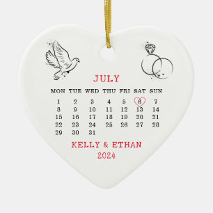 Heart Calendar Summer Wedding 2024 Ceramic Ornament