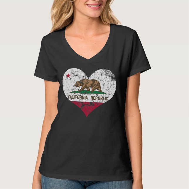 Heart California Republic Flag T-Shirt (Front)