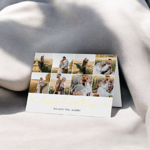 Heart Calligraphy 13 Photo Happy Birthday Foil Greeting Card