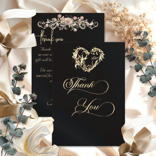 Heart & Calligraphy - Black Thank You Card