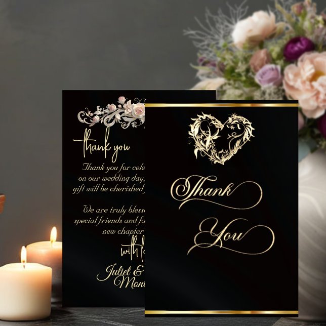 Heart & Calligraphy - Black Thank You Card (Creator Uploaded)