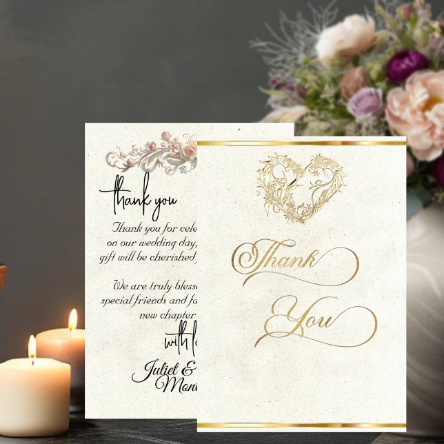 Heart & Calligraphy - Cream Thank You Card (Creator Uploaded)