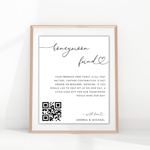 Heart Calligraphy Honeymoon Fund Elegant Wedding Poster