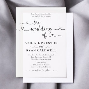 Heart Calligraphy Modern Minimalist Wedding  Vellum Invitations