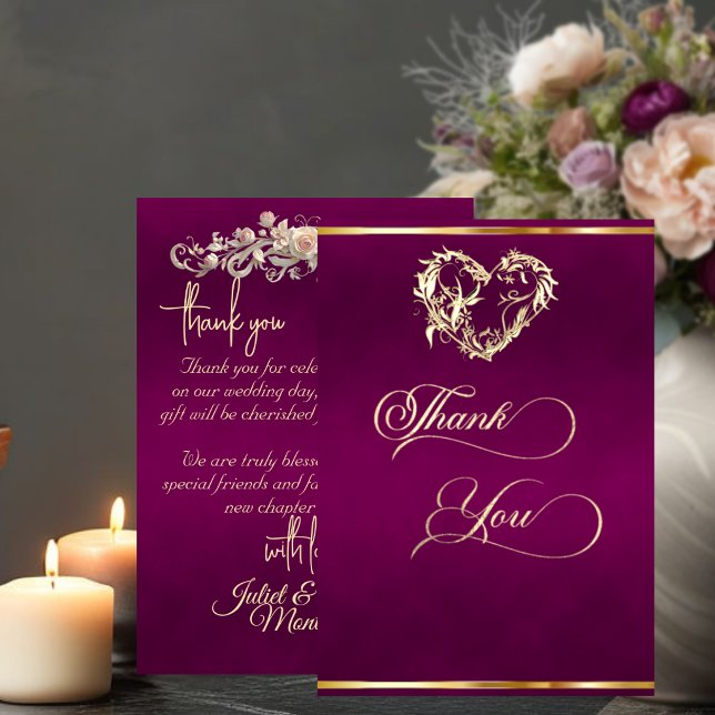 Heart & Calligraphy - Plum Thank You Card (Creator Uploaded)