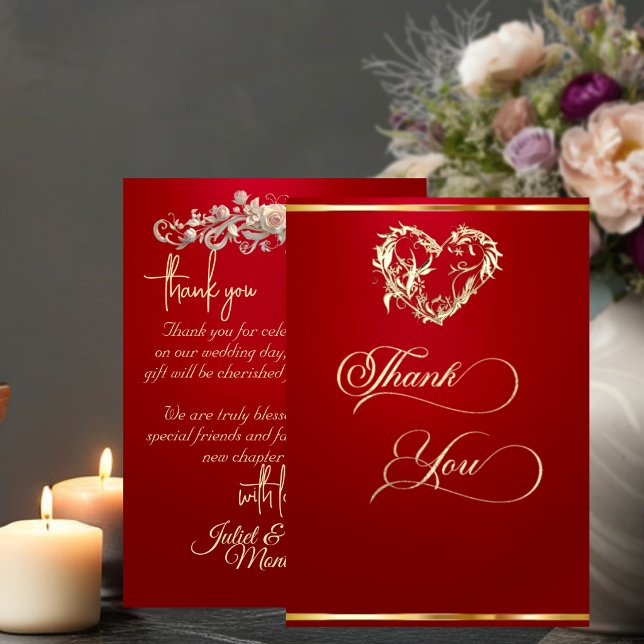 Heart & Calligraphy - Red Thank You Card (Creator Uploaded)