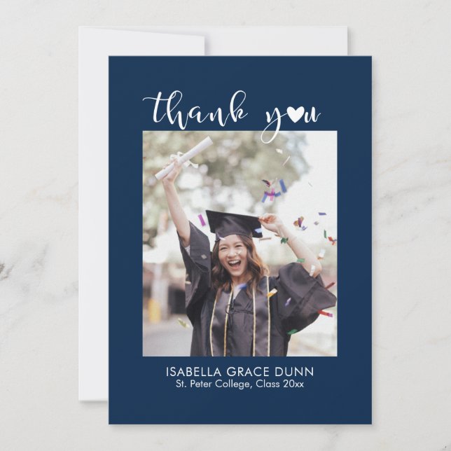 Heart Calligraphy Script Graduation Thank You Card (Front)